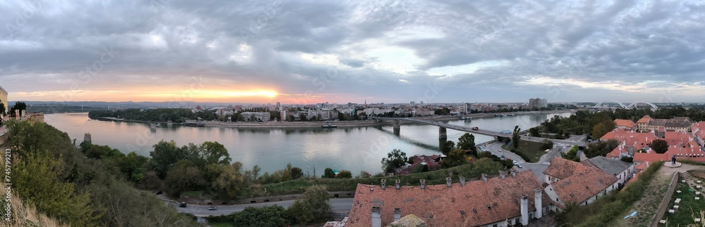 panoramic view of Danube river and Novi Sad seen from Petrovaradin Fortress
