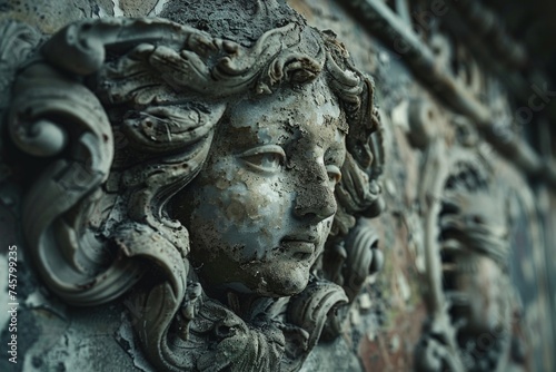 Intimate close-ups of the architectural details of abandoned castles, such as stone carvings and faded murals, capturing the essence of their former glory
