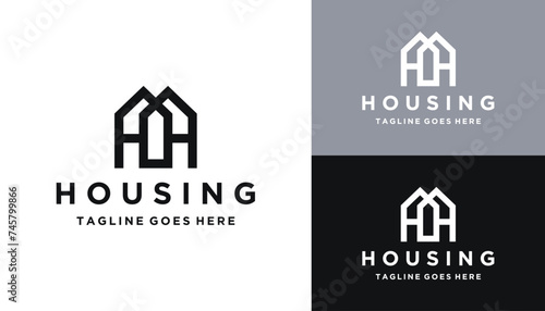 Initial Letters H HH with House Building for Architecture Apartment Real Estate Logo Design
