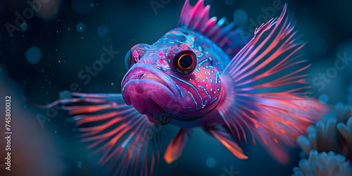 A colorful fish with a blue background, Colorful betta fish beautiful siamese fighting fish 