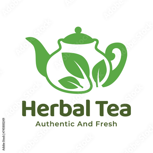 Teapot green tea leaf logo icon design template flat vector. Vector Tea logo isolated on a white background