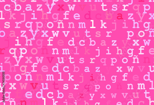Light pink, blue vector background with signs of alphabet.