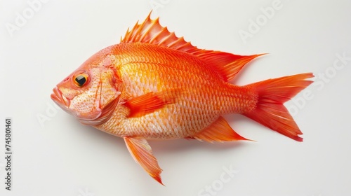 Red Snapper Fish Isolated on White Background, A single Red Snapper fish, or pargo with detailed scales and fins, isolated against a white background.