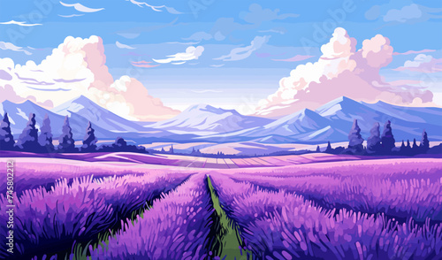 A blooming lavender field vector simple 3d smooth isolated illustration