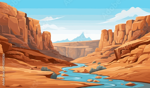 A canyon with a river vector simple 3d smooth cut isolated illustration photo
