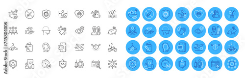 Thermometer, Medical vaccination and Washing hands line icons pack. For web app. Color icon buttons. Vector