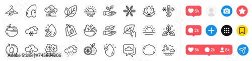 Orange, Slow fashion and Vitamin e line icons pack. For web app. Social media icons. Vector