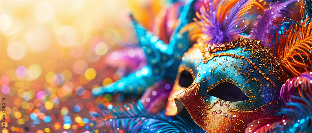 Vibrant Venetian Mask with Feathers and Glitter