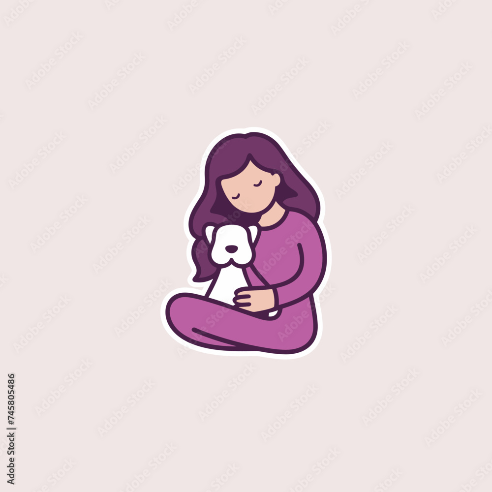 Animal therapy filled outline purple logo. Health care. Dog parent. Woman and pet. Design element. Created with artificial intelligence. Cozy ai art for corporate branding, adoption center, petshop Animal therapy filled outline purple logo. Health care. Dog parent. Woman and pet. Design element. Created with artificial intelligence. Cozy ai art for corporate branding, adoption center, petshop