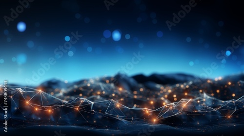 Blue 3d network communication background with glowing particles and connecting lines