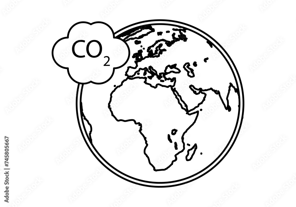 Icono negro de planeta tierra con emisiones de dióxido de carbono. Icono negro de planeta tierra con emisiones de dióxido de carbono.