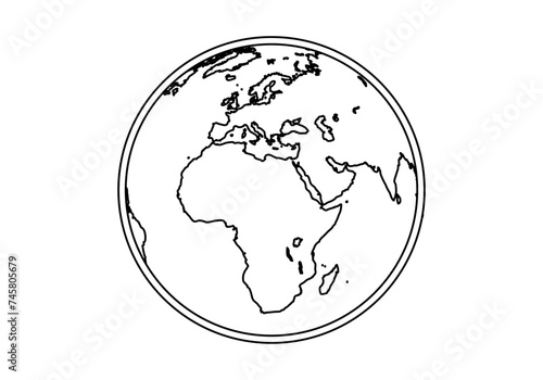 Icono negro de planeta tierra en fondo blanco.