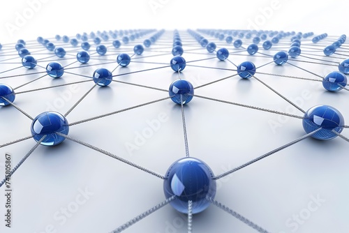 A modern and futuristic 3D rendering of a network and technology concept featuring abstract shapes and connections representing digital communication and data transfer