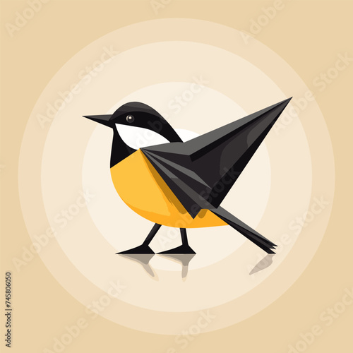 Kid accessories filled colorful logo. Baby clothes. Early education. Tit bird symbol. Design element. Created with artificial intelligence. Ai art for corporate branding, art supplies, childrens book