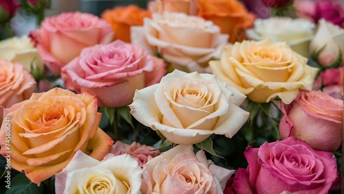 bouquet of roses  an assortment of beautiful roses in varying shades of pink and cream on a bright  clean background