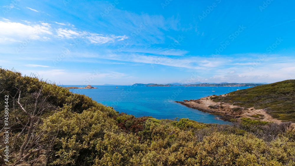 Landscapes, summer Mediterranean sea and beaches of the island of Porquerolles, in Hyères, in the Var in France