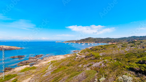 Landscapes, summer Mediterranean sea and beaches of the island of Porquerolles, in Hyères, in the Var in France