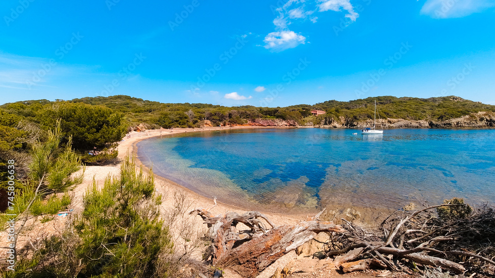 Landscapes, summer Mediterranean sea and beaches of the island of Porquerolles, in Hyères, in the Var in France