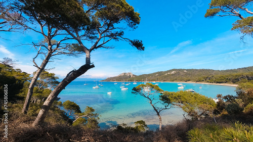 Landscapes, summer Mediterranean sea and beaches of the island of Porquerolles, in Hyères, in the Var in France
