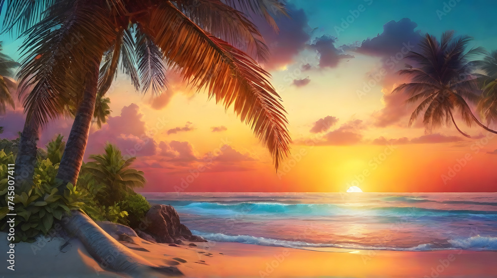Tropical Coast at Dusk: Scenic Sunset Views Tropical Coast at Dusk: Scenic Sunset Views