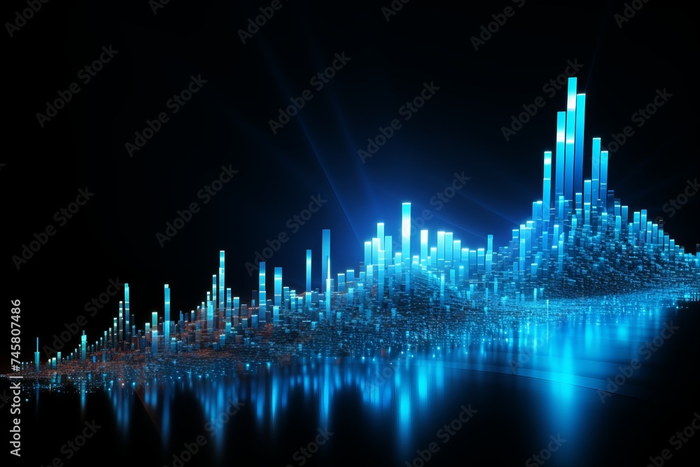 Realistic 4k financial graph with blue decrease and increase trends for business analysis
