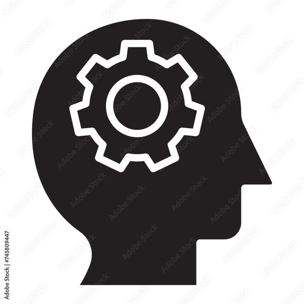 human head with mechanical gear icon. human head with mechanical gear icon.