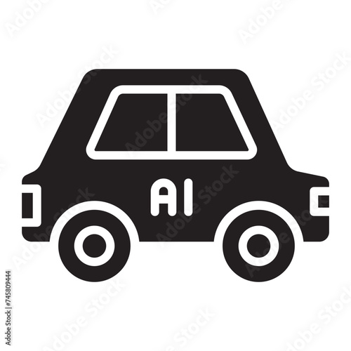 Autonomous car with artificial intelligence icon.