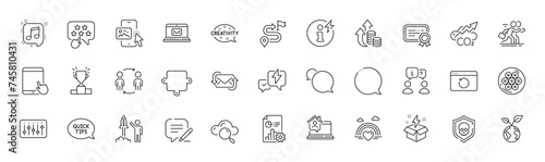 Creativity, Journey and Competition line icons. For web app, printing. Line icons. Vector