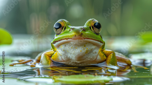 Tree frog  flying frog laughing. Pacific tree frog on green leaf. Dwarf Tree Frog resting on fern frond. Javan tree frog front view on water  Flying frog look like laughing  flying frog.