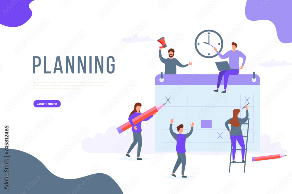 People planning concept. A group characters people are developing a plan. Project management and financial reporting strategy. Can use for web banner, infographics, hero images. Vector illustration.