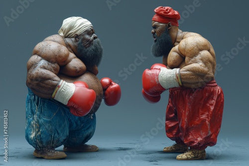 A fight between two boxers . They are facing each other. 3d illustration