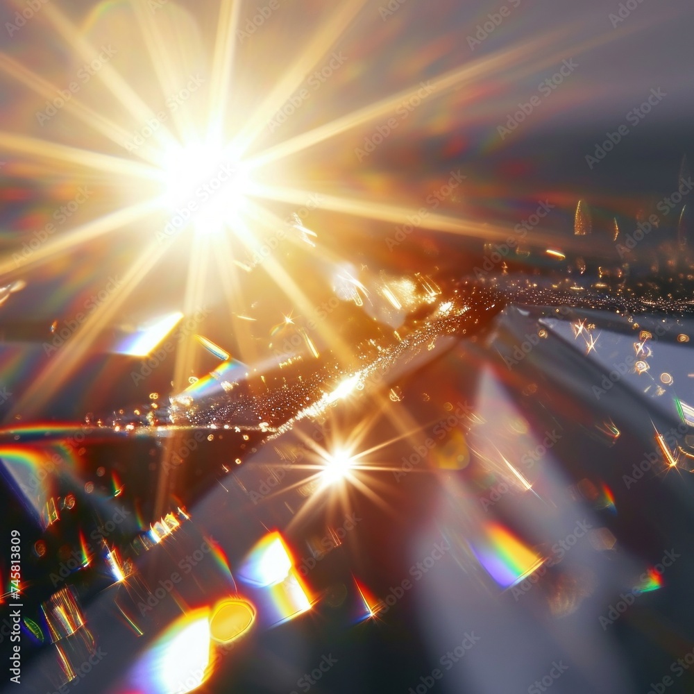 光の屈折と反射の太陽光のフレア背景, Generative AI