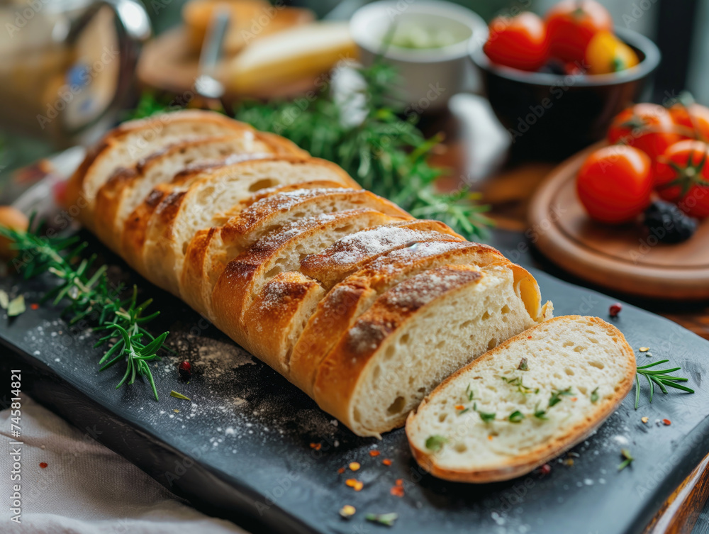 Freshly baked sliced bread on the table. Freshly baked sliced bread on the table.