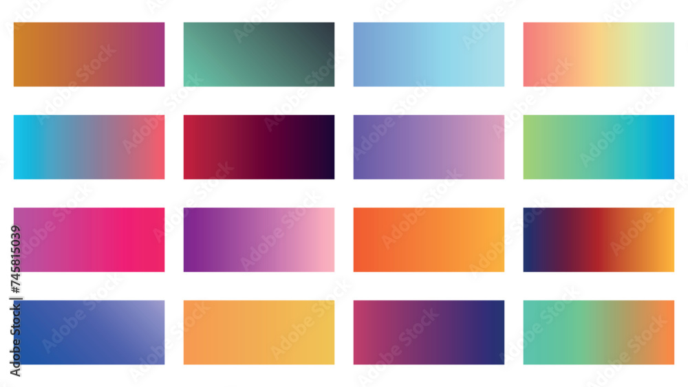 Set of colorful gradients swatches different color shades palette used in website mobile UI and wallpaper