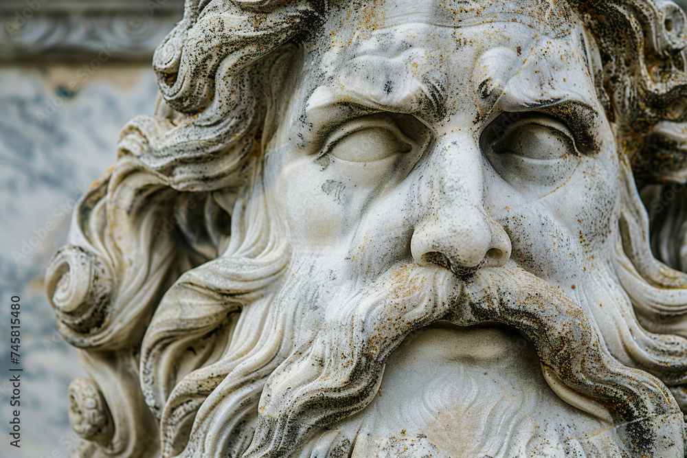 detailed photograph of Zeus' majestic beard and stern features, conveying wisdom and authority, photo detailed photograph of Zeus' majestic beard and stern features, conveying wisdom and authority, photo
