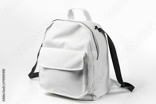 Plain blank white backpack, isolated, mockup.