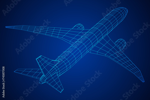 Airplane. Abstract airliner. Wireframe vector illustration