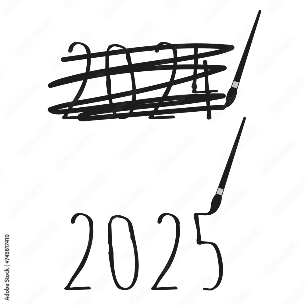 2025 and 2024 number painted brush isolated white background. New Year symbol set with artist brush. Creative and elegant vector illustration can used card cover design web and social media. EPS 10 2025 and 2024 number painted brush isolated white background. New Year symbol set with artist brush. Creative and elegant vector illustration can used card cover design web and social media. EPS 10