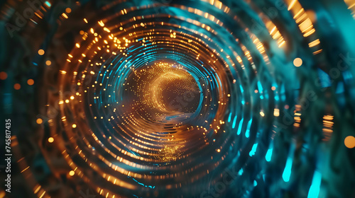 light tunnel abstract background  high speed circle light trails motion effect  futuristic cyber tech wallpaper  time loop portal concept