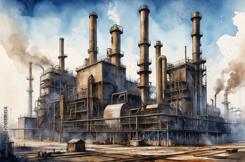 1930s steel factory watercolor background