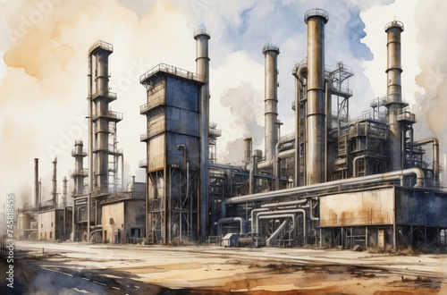 1930s steel factory watercolor background