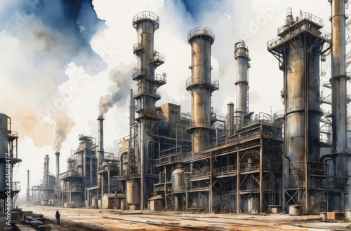 1930s steel factory watercolor background