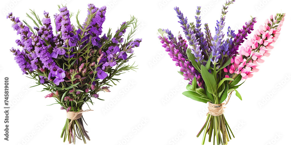 Fototapeta premium summer season flowers bouquet made with Salvias, isolated on transparent background
