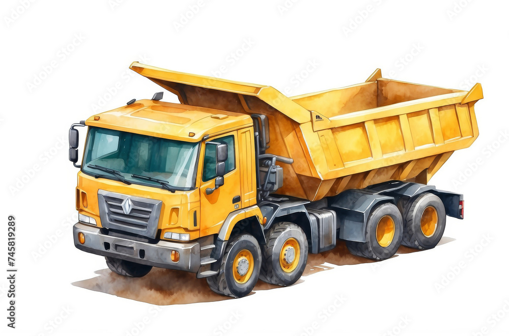 dump truck on the road watercolor background