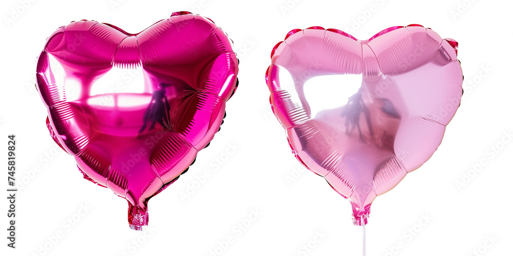 Set of pink heart shaped foil balloon, isolated on transparent background Set of pink heart shaped foil balloon, isolated on transparent background