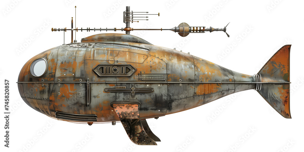 submarine in the shape of a fish, isolated on transparent background submarine in the shape of a fish, isolated on transparent background