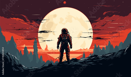 Astronaut sitting on ground isolated vector style on isolated background illustration