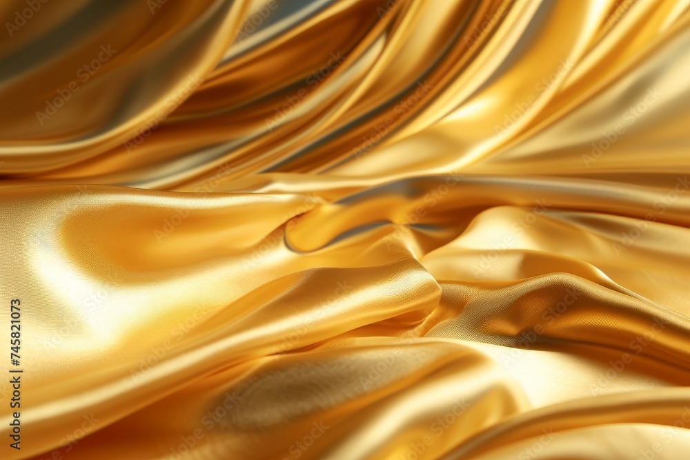 Fototapeta premium Luxury Silk Fabric Wallpaper with Wrinkles and Folds. Gold, Wavy Material Background, Generative AI