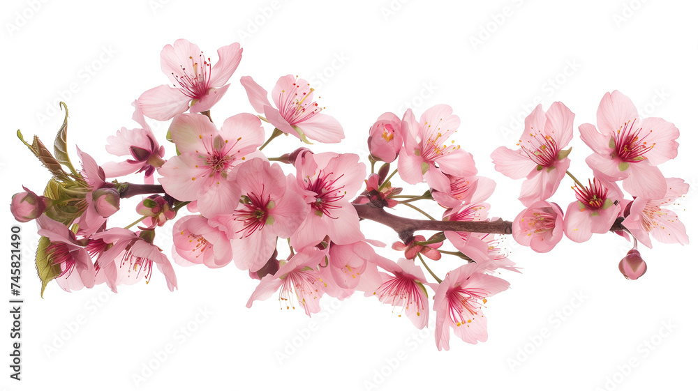 Seasonal floral branch made with fresh pink cherry blossom, isolated on transparent background