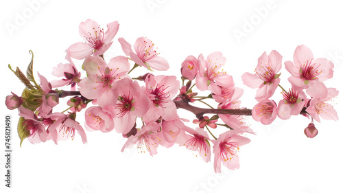 Seasonal floral branch made with fresh pink cherry blossom  isolated on transparent background